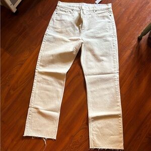 Loft High Waist Relaxed Straight Jeans Size 14 Ecru Ivory Denim Raw Edge NWT